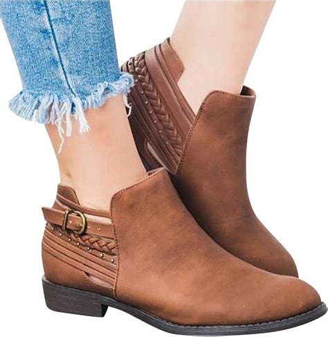 Aniywn Low Heel Booties for Women Slip on Wide Width Ankle Boots Zip Up ...