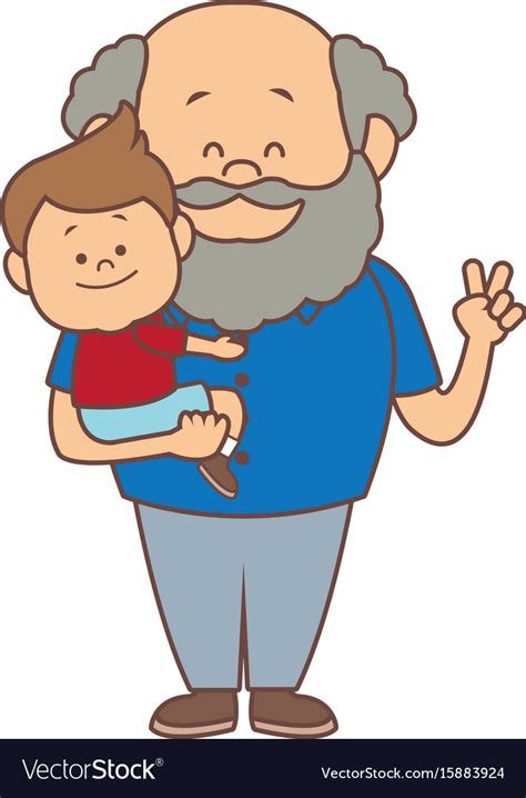 Cartoon happy grandpa and his grandson on white Vector Image