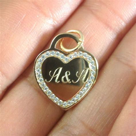 Tiffany heart necklace, gold engraved heart, zircons heart pendant, inscribed names necklace ...