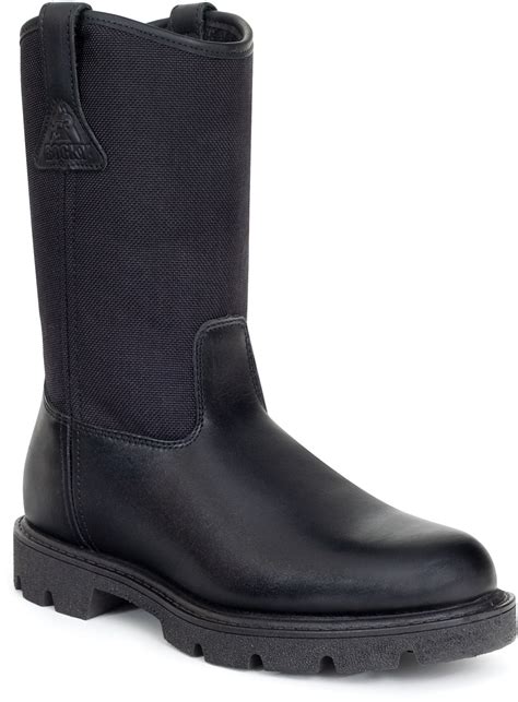 Rocky Mens Black Leather Pull-On Wellington Duty Work Boots | eBay