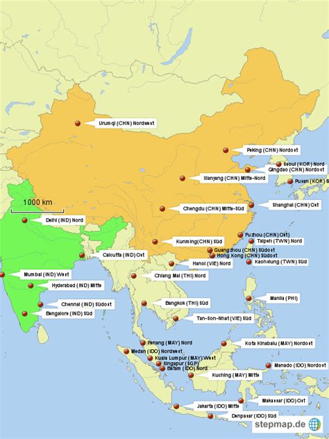 StepMap - Asian Airports - Landkarte für China