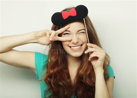 Funny Woman Doing Hand Sign. Stock Photo - Image of playboy, grimacing: 49165326