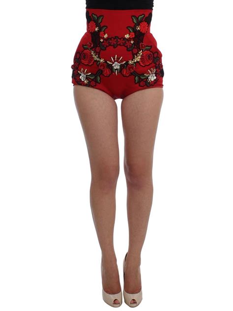 Dolce & Gabbana Red Silk Crystal Roses Shorts | Grailed