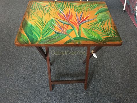 Hand painted Tv Tray table, tropical art, paradise of bird flowers art | Tray table, Painted tv ...