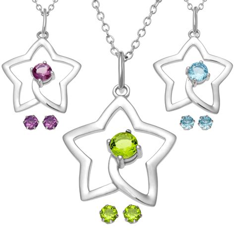 Sterling Silver Star Birthstone Necklace with Matching Earrings - 42380 | Limoges Jewelry ...