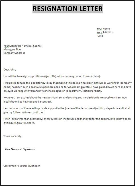 Resignation Letter Format | Free Word's Templates
