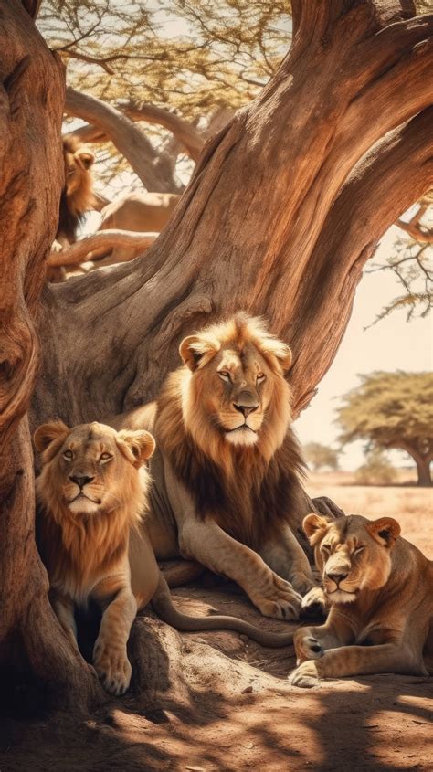 A 4K ultra HD mobile wallpaper featuring a pride of African Lions ...