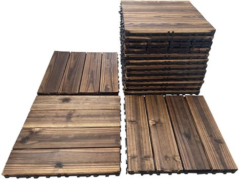 36 Pack Hardwood Interlocking Patio Deck Tiles, Wood Interlocking Flooring Tiles,12" × 12 ...