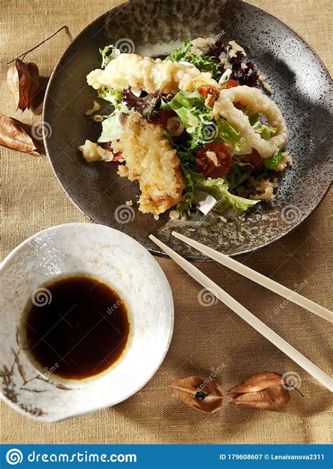 Tempura Prawns with Salad, Asian Cuisine Stock Image - Image of salad ...