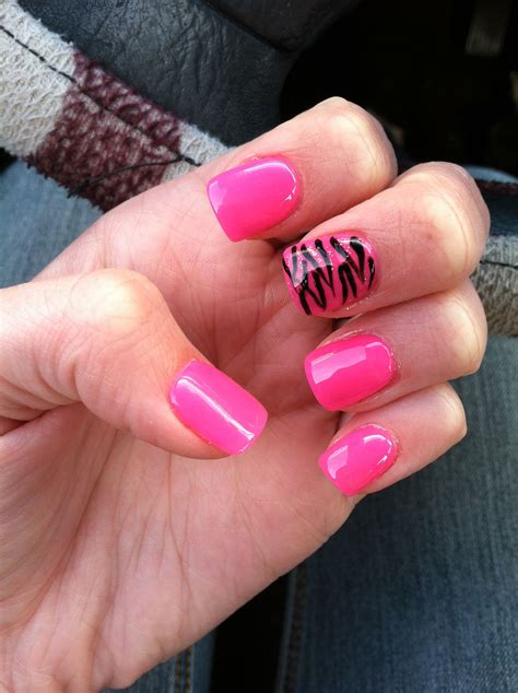 Hot pink acrylic nails. Zebra print design on one nail. | Zebra print ...