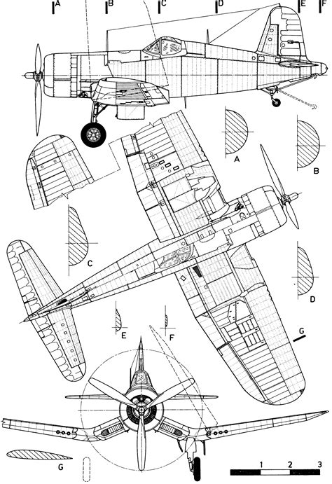 Vought F4U Corsair Blueprint - Download free blueprint for 3D modeling