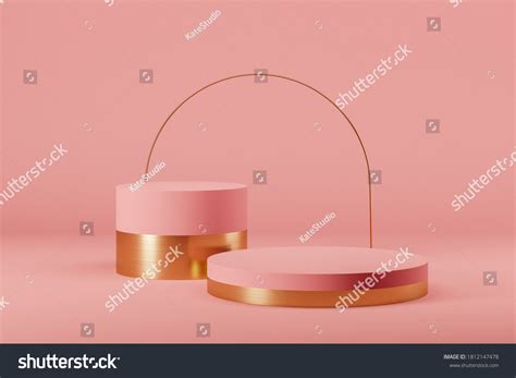 Two Pink Minimalistic Podiums Pedestals Memorial Stock Illustration 1812147478