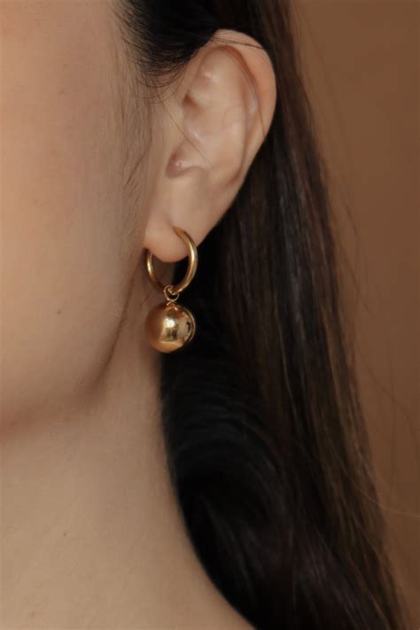 Gold Ball Dangle Earrings Gold Ball Hoop Earrings Ball Drop Earrings ...