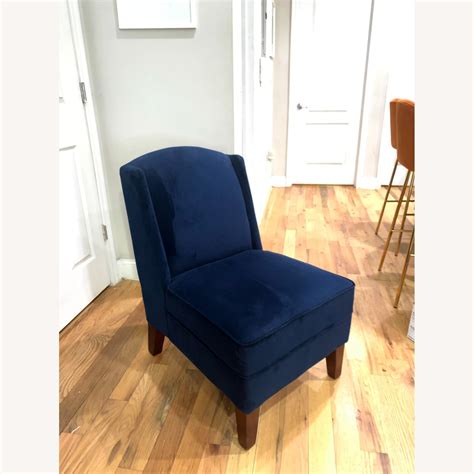 Navy Blue Velvet Accent Chair with Wooden Legs - AptDeco