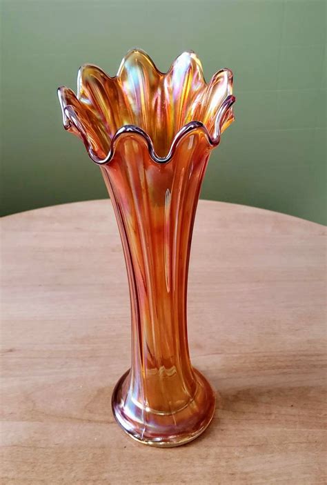 Northwood Glass Ribbed Swung Carnival Glass Vase - Etsy | Vintage vases, Carnival glass ...