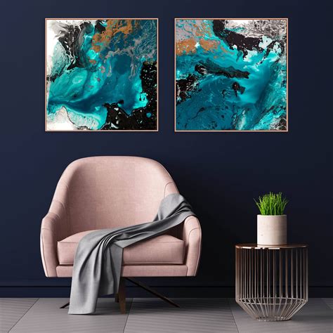 Set of 2 blue prints, Teal Prints, Teal Wall Art, Blue Set Prints, Aqua wall Art, Blue Abstract ...