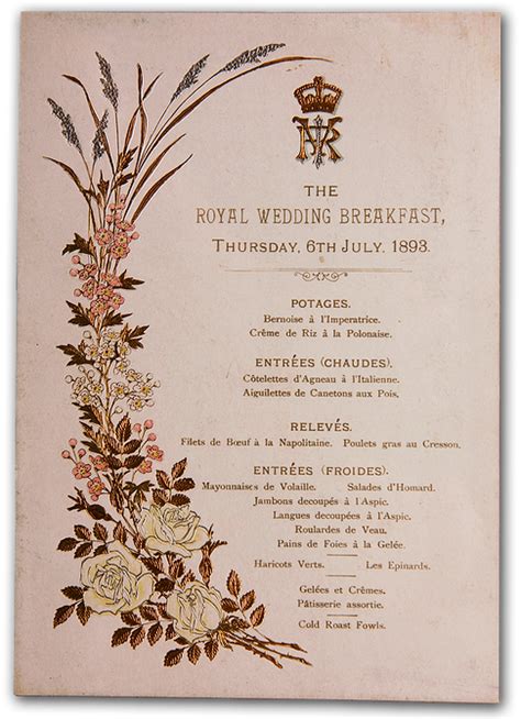 the royal wedding breakfast program, with flowers and foliage