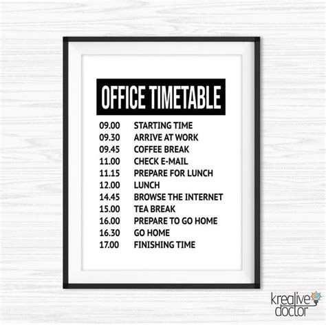 Office Timetable - Funny Office Signs - Office Wall Art - Office Printable Art - Funny Boss Gift ...