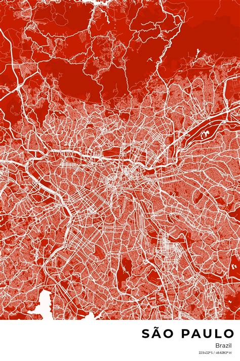 Custom city map poster of São Paulo, Brazil in orange. | Personalized map art, Map art, City map ...