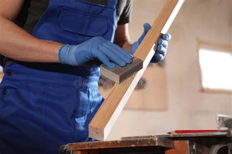 Professional Carpenter Polishing Wooden Bar in Workshop Stock Image - Image of industry, joiner ...