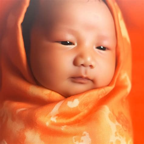 Premium Photo | A baby with a yellow and orange scarf