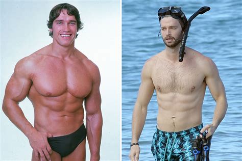 Arnold Schwarzenegger's shirtless son Patrick, 27, looks just like his bodybuilder dad as he ...