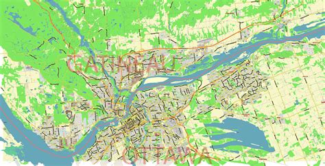 Gatineau Quebec Canada Map Vector City Plan Low Detailed (for small print size) Street Map ...