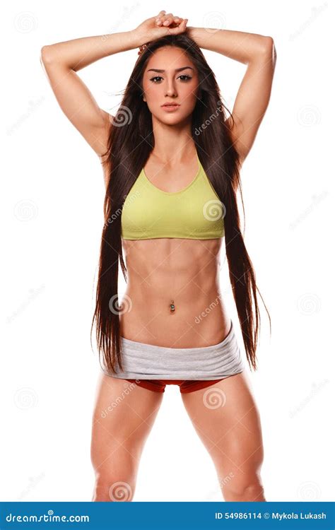 Beautiful Athletic Woman With Long Hair Posing. Fitness Girl Showing Muscular Athletic Body, Abs ...