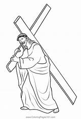 Jesus Carrying Cross Coloring Page For Kids  Free Christianity sketch template