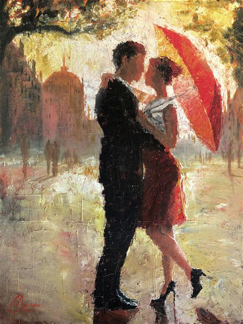 Red Umbrella Romance Painting by Christopher Clark