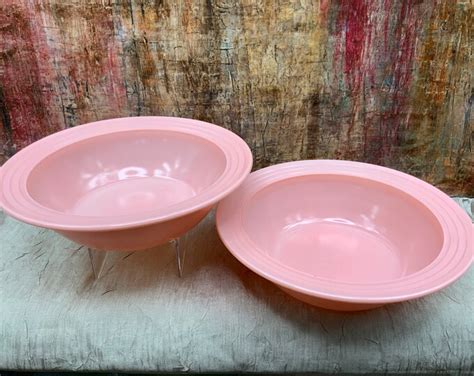 Vintage Hazel Atlas Moderntone Platonite Serving Bowl, Pastel Pink, 9 Rimmed Serving Bowl ...