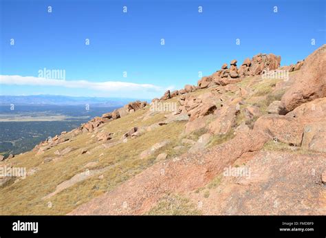 Scenic view from Pikes Peak Highway, Pikes Peak, Colorado Stock Photo ...