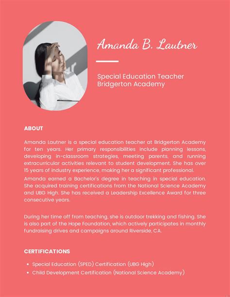 Professional Bio Template For Teacher in Word - Download | Template.net