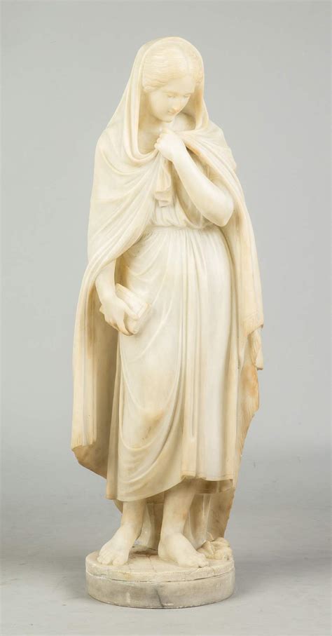 Alabaster Sculpture of a Robed Lady with Book together with Alabaster Pedestal | Cottone Auctions