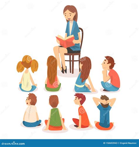 Group of Preschool Kids Sitting on Floor and Listening Teacher Who ...