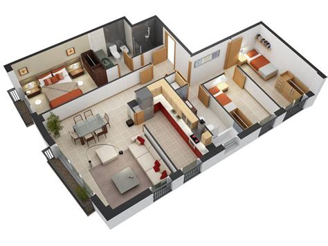 Plano de departamento de tres habitaciones 3 Bedroom Floor Plan, Three ...