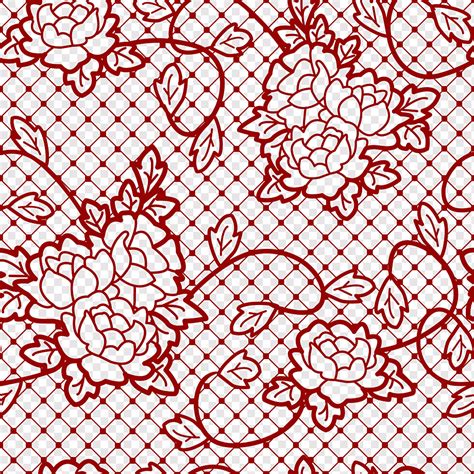 Lace, Decorative Lace with Roses, red flowers illustration, textile, symmetry, monochrome png ...