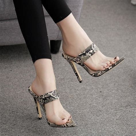 Women's Summer High-Heeled Flip Flops With Transparent Band | Heels ...