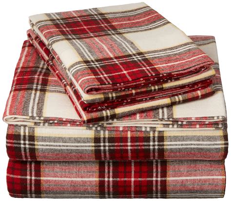 Amazon.com: Pinzon Plaid Flannel Bed Sheet Set - Full, Cream and Red Plaid: Home & Kitchen