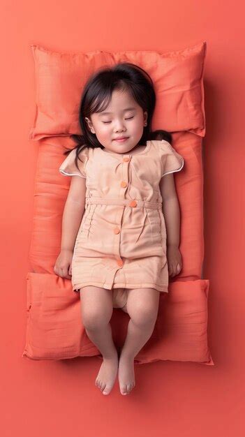 Premium Photo | Asian little girl sleeping smiling on the small mattress