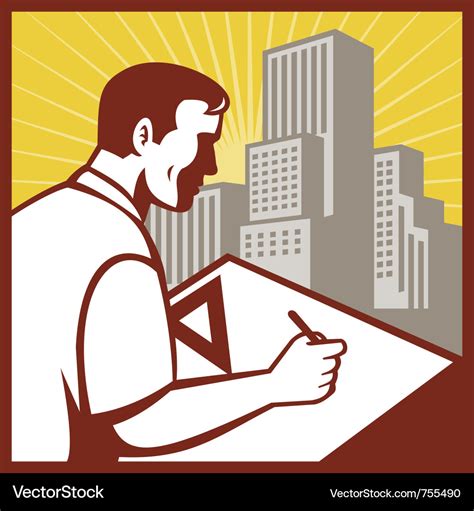 Draftsman architect drawing working Royalty Free Vector