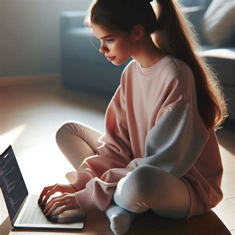 Young Girl Coding on Laptop | Tech Home Workspace | AI Art Generator | Easy-Peasy.AI