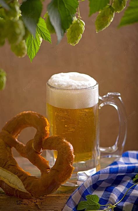 Pretzels And Bavarian Oktoberfest Beer On Rustic Wooden Table Photo ...