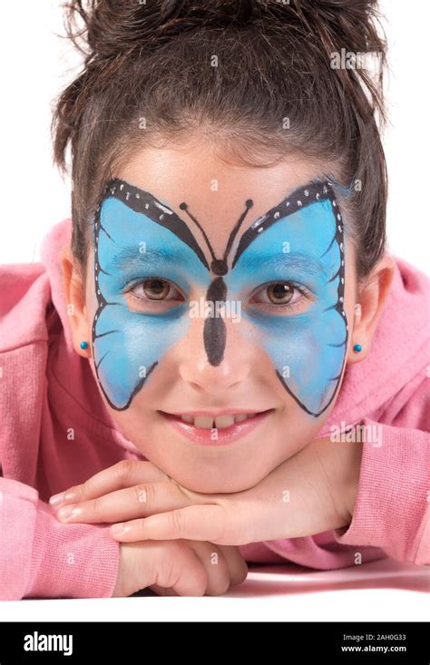 Girl with animal face-paint isolated in white Stock Photo - Alamy