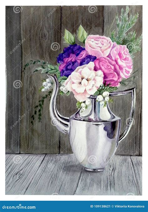 Shiny jug with flowers stock illustration. Illustration of ancient - 109138621