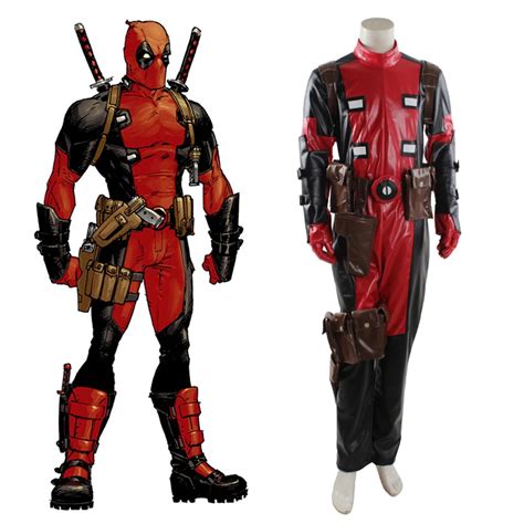 Hot Marvel adult Deadpool cosplay costume leather full body Halloween ...