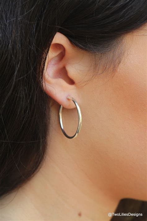 Silver Hoop Earrings Medium Silver Hoops Simple Sturdy Women - Etsy