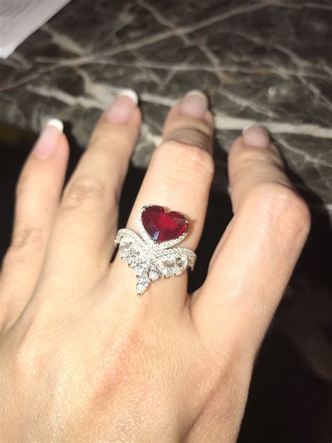 Stunning heart shape ruby and diamond ring Heart Shaped Engagement Rings, Heart Shaped Diamond ...