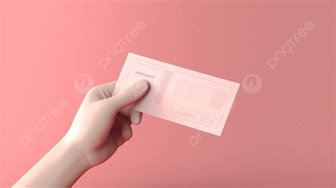 Hand Holding A White Card On A Pink Background, 3d Cartoon Hand Holding Blank Coupon Mockup On ...