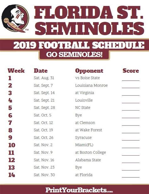 Florida State Football Schedule Printable - Printable Schedule